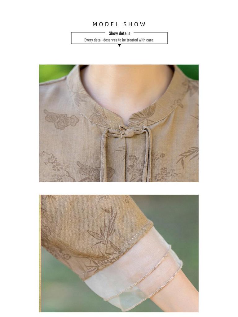 Summer Mid-Sleeve Chinese Style Blouse for Middle-Aged Women - Elegant and Lightweight