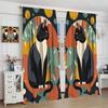 2 Panels Bohemian Cat Curtains Matisse Style Abstract Black Cat & Floral Design - Light Filtering Polyester Window Curtains with