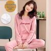 Damen Langarm Pyjama Set mit Brustpolstern - Übergröße, Freizeitkleidung für Zuhause oder Draußen