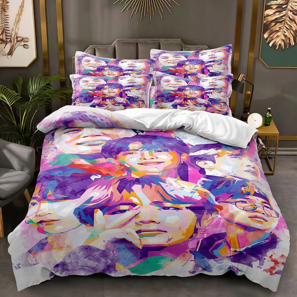 2026 NEW BTS Men's group Bedding Music Duvet Covers Kids Cartoon Bedding Set Twin Full Bedroom Bed Decor for Teens Best Gifts