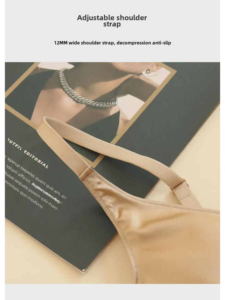 Tangge Double-Sided Mulberry Silk Gathered Bra - Smooth, Steel-Free, Thin, 19 Momme