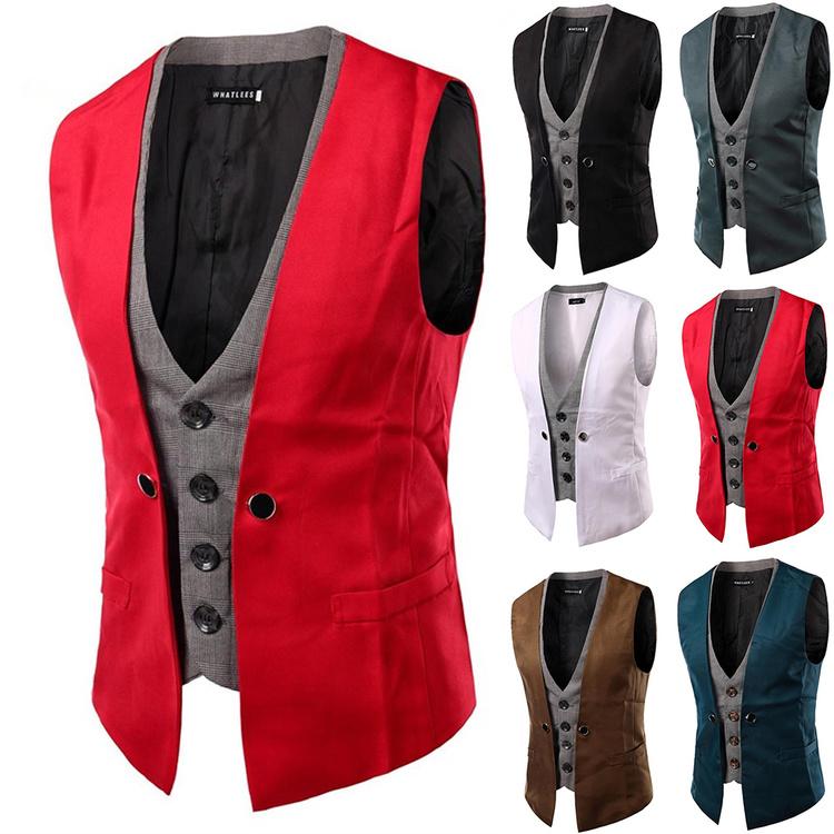 Buy Men Sleeveless Button Up Suits Vest 