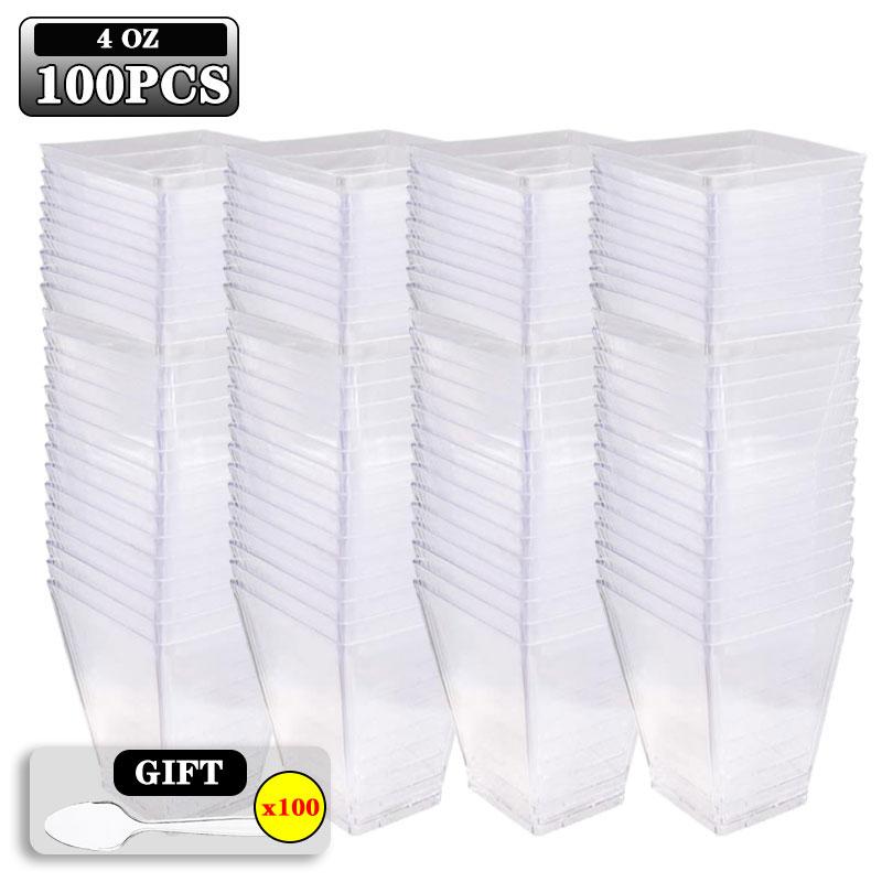 2/4/5OZ Square Plastic Dessert Cups for Mousse Pudding Trifle Jelly Ice Cream Parfait Disposable Serving Dessert Party Supplies