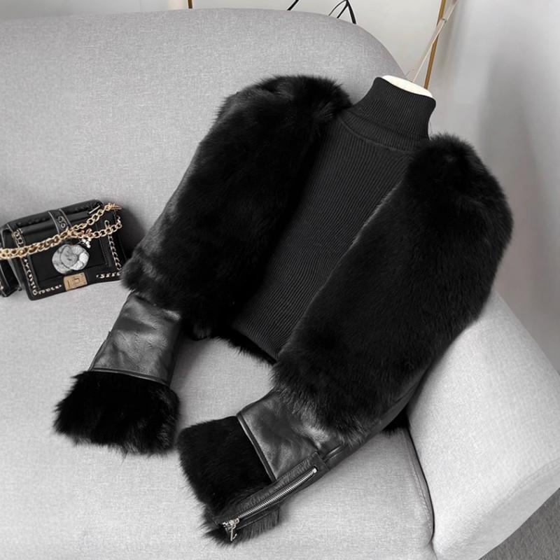 Womens Black Faux Leather Collarless Biker Jacket Thick Warm Short Winter Coat Loose Fit