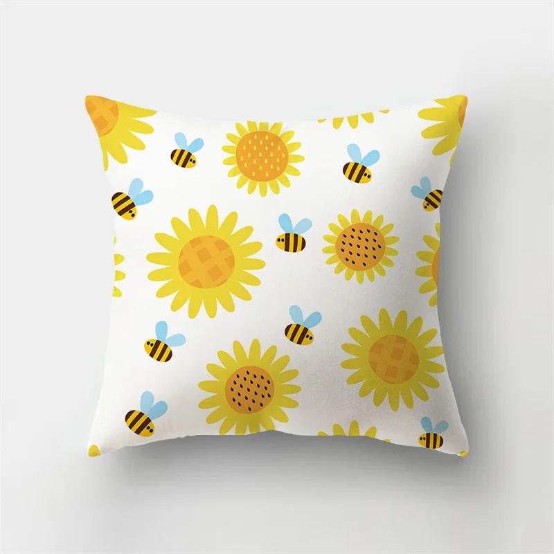 45x45cm Fashion Yellow Pillowcase Cartoon Sun Duck Animal Flower Plant Cushion Cover Sofa   Home Decoration