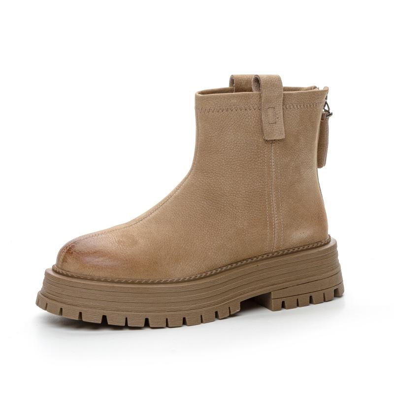 

Первый слой коровьей кожи ботинки Мартин для женской осени новые ретро толстоподошвенные увеличивающие рост повседневные спортивные короткие ботинки для женщин 39 хаки