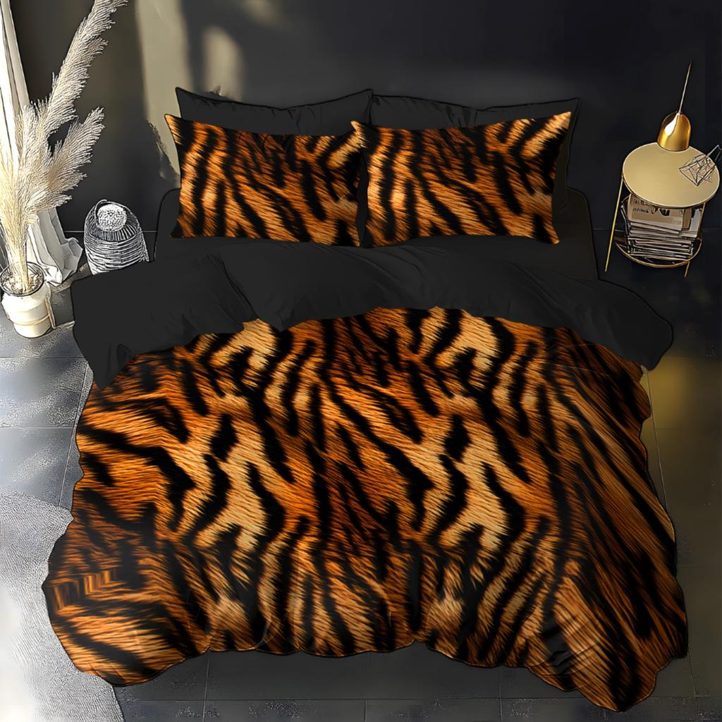 Set Copripiumino 3 Pezzi, Design Tematico Stampa Finta Leopardo Con Stampa Digitale Spazzolata Ultra-Morbida 3D, Set Copripiumino Biancheria da Letto