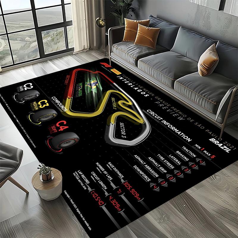 Alfombra Decorativa Tema Automovilismo Fórmula 1 Alfombra Amante de las Carreras Alfombra de Cuatro Estaciones Impresa con Circuito F1 Imola Monaco para Habitación Sofá