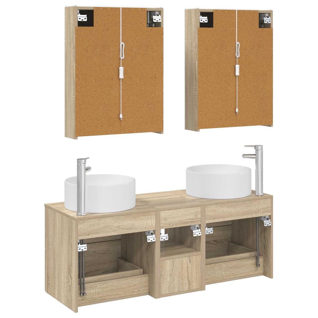 5 Piece Bathroom Furniture Set Sonoma Oak Engineered Wood and Glass