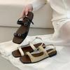 Leather sandals design sense one word temperament with Roman soft sole vacation seaside versatile shoes women's flat sandals French