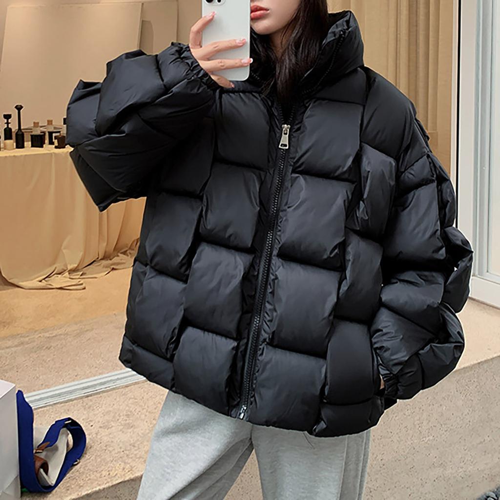Winter Woven Personalized Block Cotton Jacket For Warmth And Temperament, Thick Coat For Men And Women