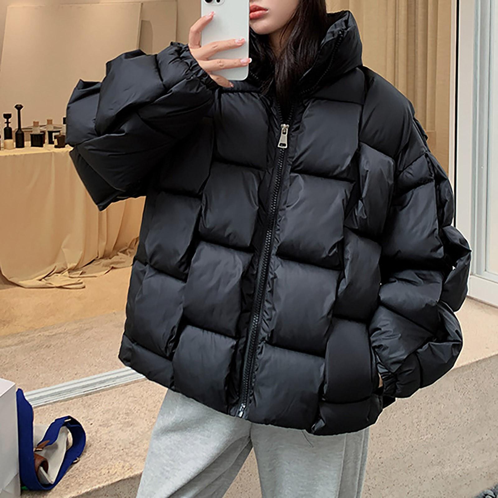 

Зимняя тканая персонализированная блочная хлопковая куртка для тепла и темперамента, толстое пальто для мужчин и женщин L чёрный