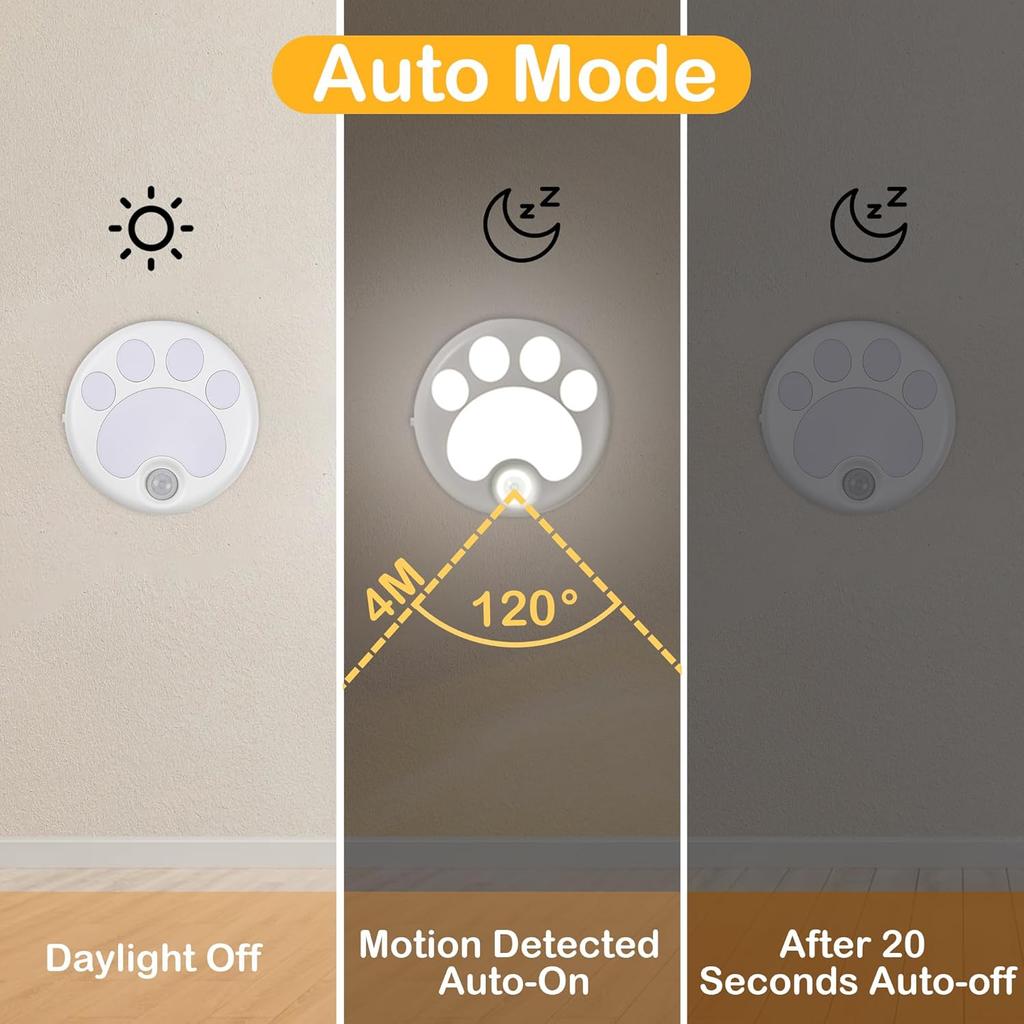 Cute Cat Paw Motion Sensor Nightlight Cordless LED Lamp For Hallway Bedroom Nursery Wardrobe Closet Kitchen Stairway Night Light