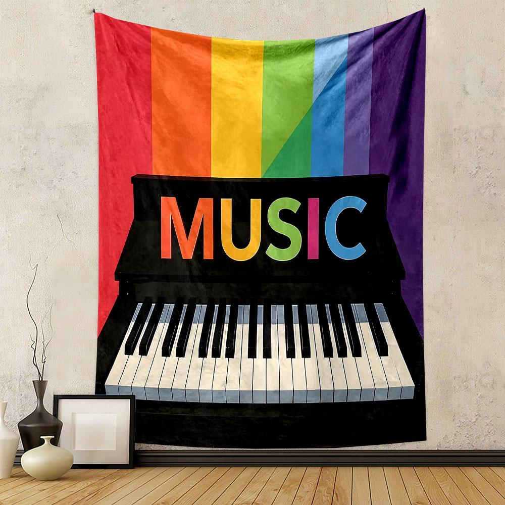 Colorful Music Piano Artwork Patterned Tapestry Decorative Wall Hanging, Home Bedroom Living Room Decor