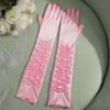 Pink Long MiuMiu Bag Finger Gloves Satin Weddings Stage Party Birthday Photo Heattech Arm Sleeves
