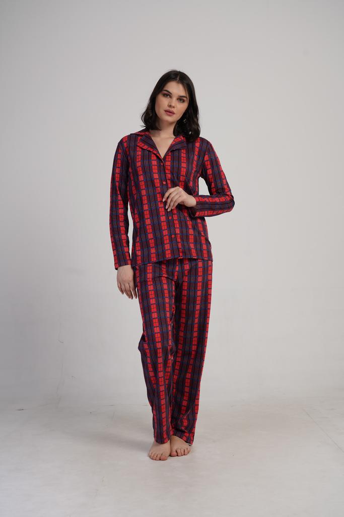 Women's Cotton Pajamas Long Pants Collar M Vienetta Button-up