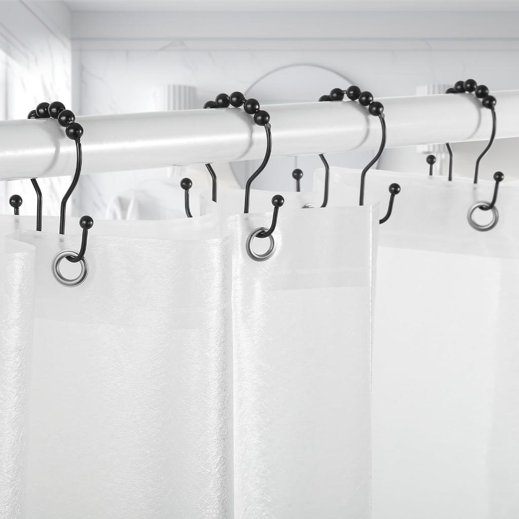 Shower Curtain Hooks, Stainless Steel Rust Resistant, Easy Installation & Smooth Glide, Fits Standard Shower Rods, 2 Hook Rings