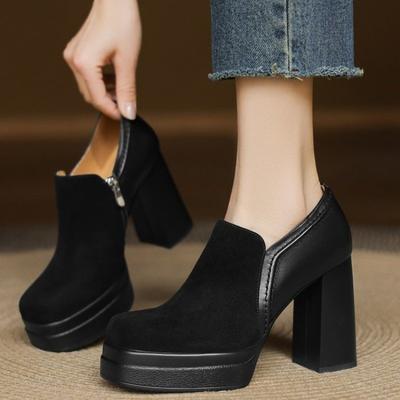 Retro Tiefe Mund Bank Runde Zehenspitze Kleine Hohe Absätze Damen Plateau Sohle Müde Füße Nicht Blockabsatz Einzelne Schuhe