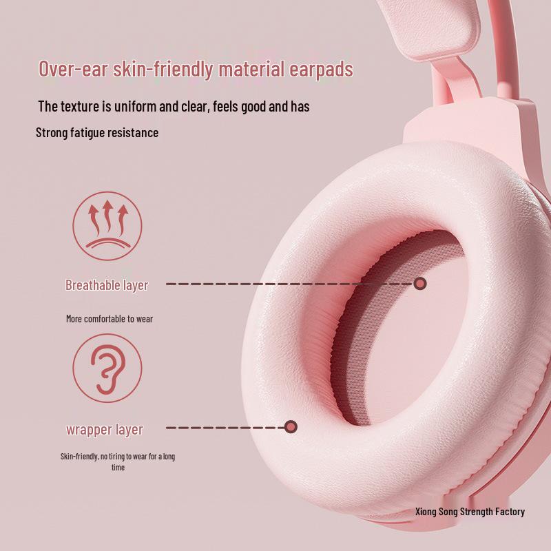 Glowing Cat Ear Wired Headphones: Cute Gaming Headset for Girls - Compatible with Desktop & Laptop Computers