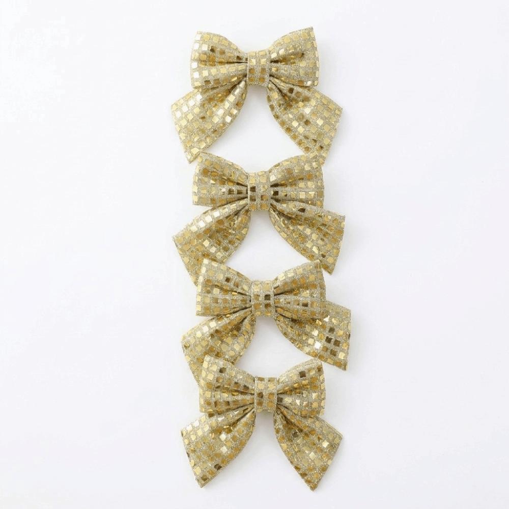 4PCS Vintage Christmas Wreaths Bow Shiny Sequined Xmas Tree Bow Decor Holiday Party