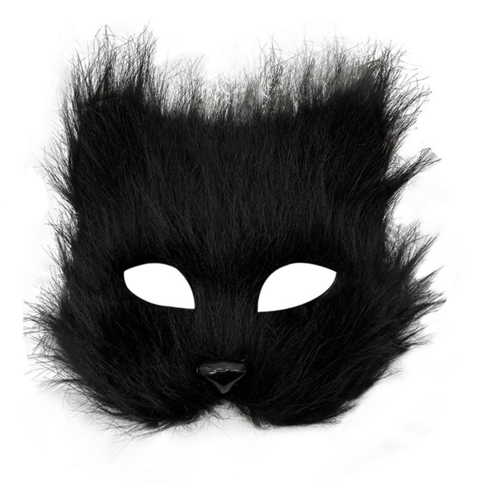 Funny Realistic Plush Cat Mask Cartoon Long Furry Half Face Mask Halloween Decoration Animal Masquerade Mask Christmas