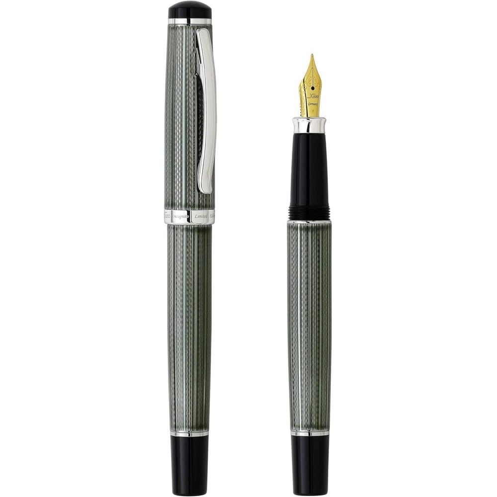 Xezo Fountain Pen Fine Nib  Zinc Green Color Lacquer  Pure Platinum  Handmade   