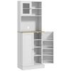 Kitchen Microwave Cart with Open Shelves and Cabinet with Spice Rack, 60x35x169 cm, White