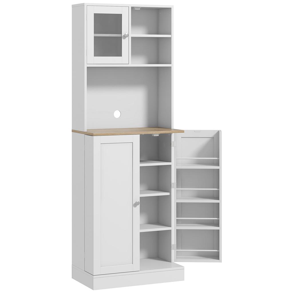 Kitchen Microwave Cart with Open Shelves and Cabinet with Spice Rack, 60x35x169 cm, White