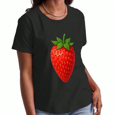 Strawberry Wounisex's Cotton T Shirt, Premium Cotton Graphic, Durable, Casual Fashion. Fresh And Fruity Strawberry Design, Perfect For Summer,  Style,