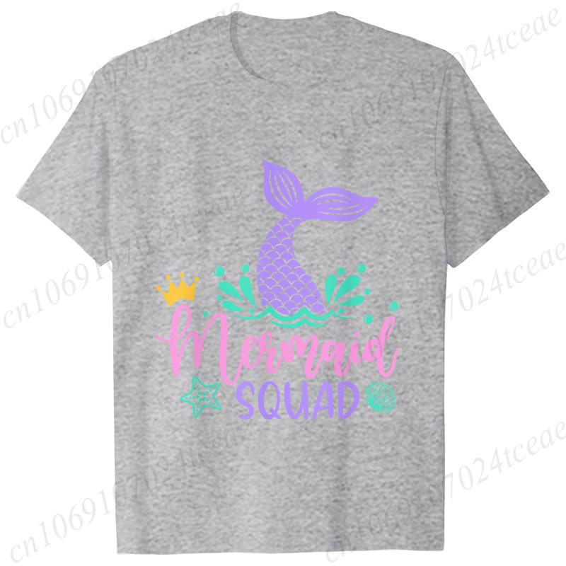 Mermaid Squad Print Female T-Shirts Short Sleeve Tee Clothing Mermaid Girls Birthday Party Women Tops Birthday Squad Female Tops