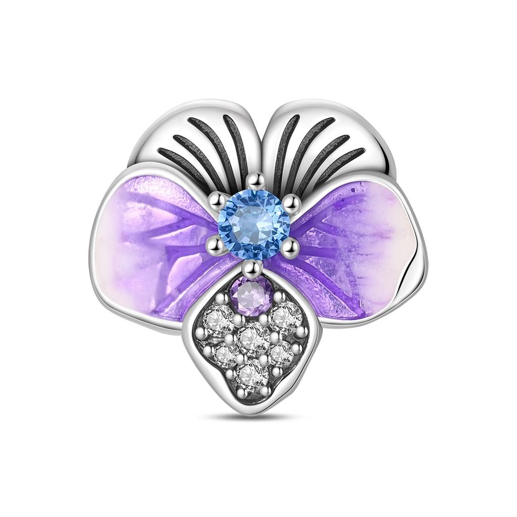 S925 Silver DIY Bracelet Beads Charms Iris Pansy Four Leaf Clover Pendant for Jewelry Making Handmade