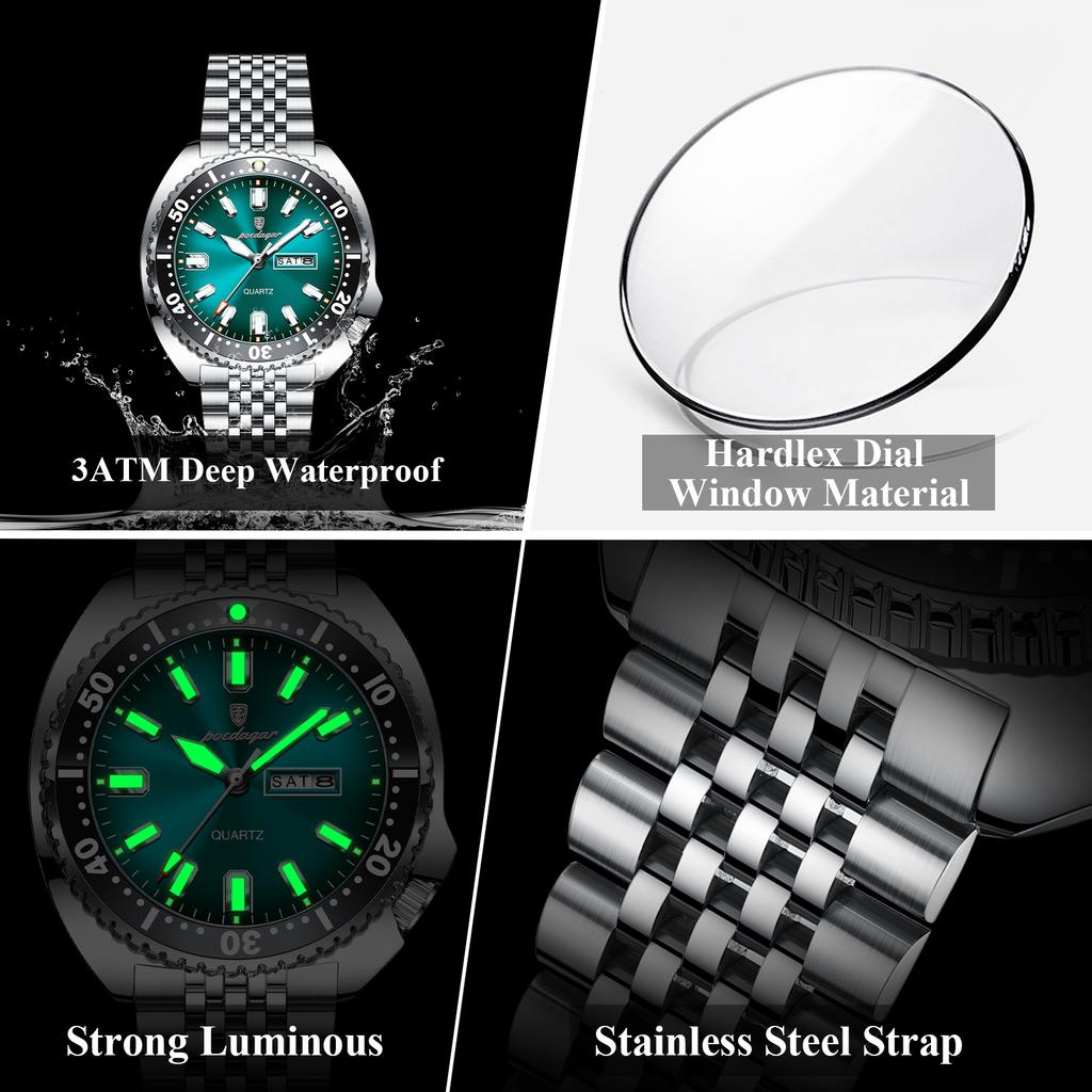 Business Men Watch Date Week Waterproof Luminous Luxury Man Wristwatch Stainless Steel Men's Quartz Watches Male