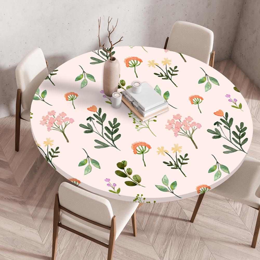 Round Table Cover Protector Elastic –Floral Print Fitted Tablecloth Waterproof,Elastic Edge Round Table Cloth for Dining Kitchen
