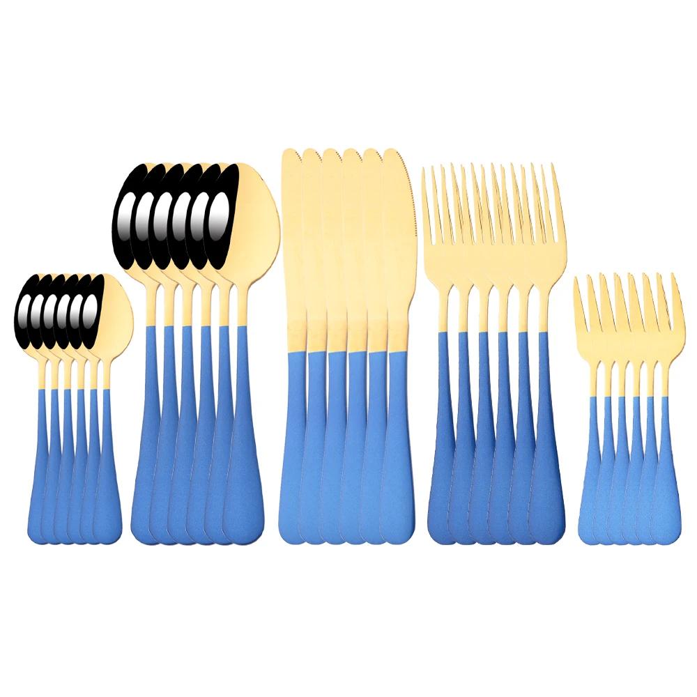 6/30Pcs Rainbow Dinnerware Stainless Steel Cutlery Set Knife Cake Fork Tea Spoon Flatware Set Kitchen Silverware Tableware Set