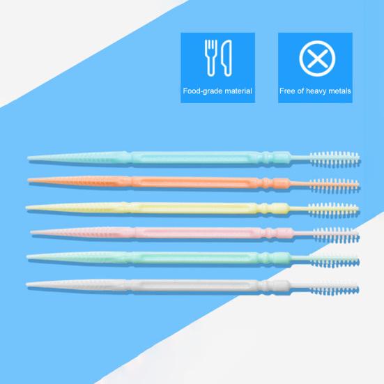 200Pcs/Box Disposable Double-End Toothpick Brush Plastic Interdental Brush Toothpick Dental Plaque Removal Flosser Teeth Cleaning Tools