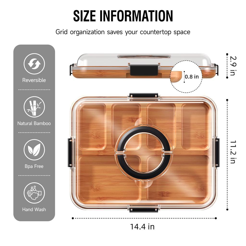 Charcuterie Board With Lid Portable Bamboo Cheese Board Snackle Fruits Divided Serving Tray for Party Picnic Locking Handles