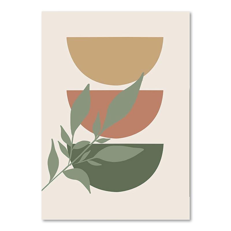 Abstract Boho Landscape Posters Sun Leaves Canvas Painting Geometric Lines Plant Wall Art Pictures For Living Room Home Decor