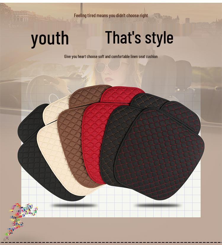 Linen Universal Car Seat Cushion Set - Three-Piece, Four-Season, Suitable for Five-Seater Cars