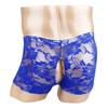 Men Sheer Lace Boxer Shorts Open Front Back See Through Pants Underwear
