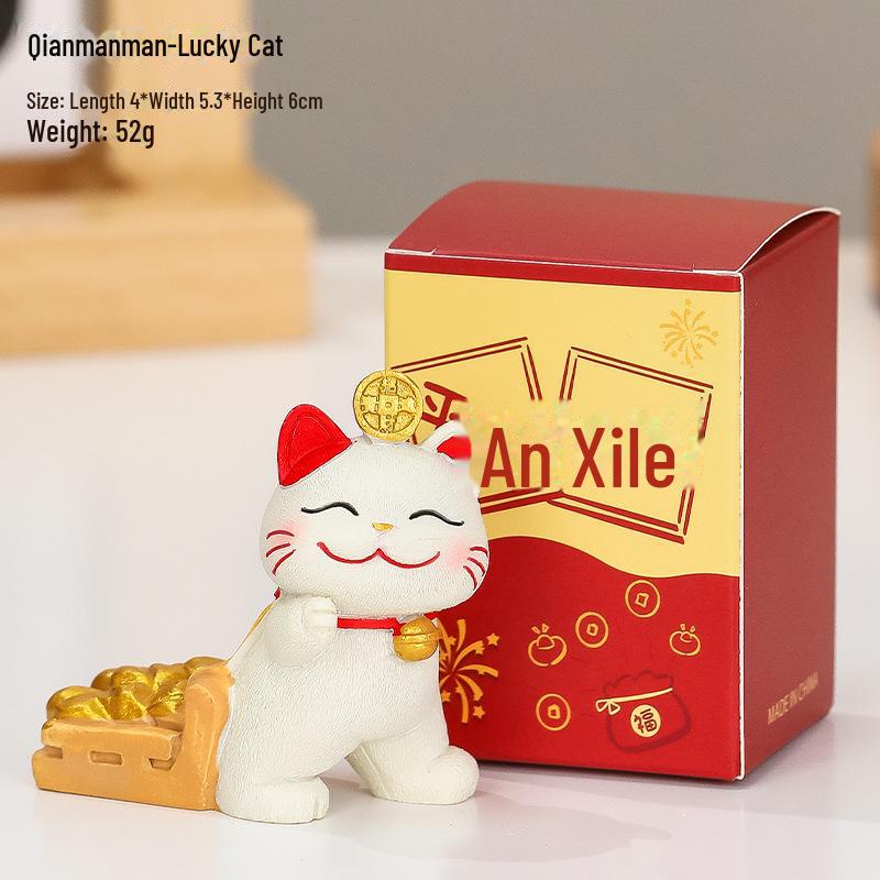 Lucky Cat Resin Desktop Ornament - Cute Cartoon Decoration for Office