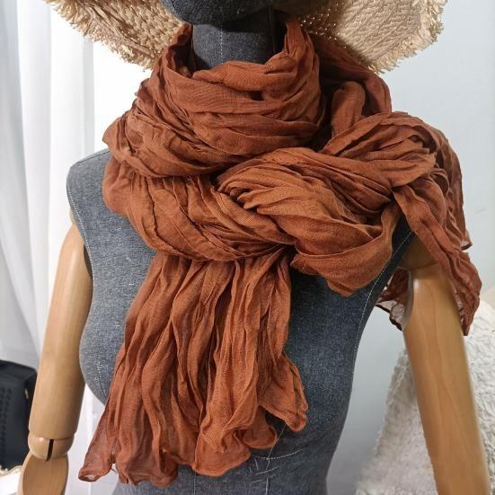 Women Scarf Solid Color Pleated Long Scarf Retro Autumn Winter Warm Long Scarf Soft Vintage Inspired Scarf