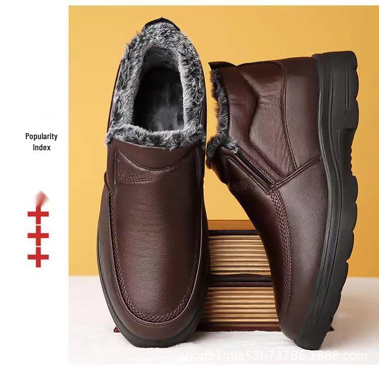 Men's Large Winter Cotton Shoes - Non-slip, Waterproof, Warm Velvet Lining