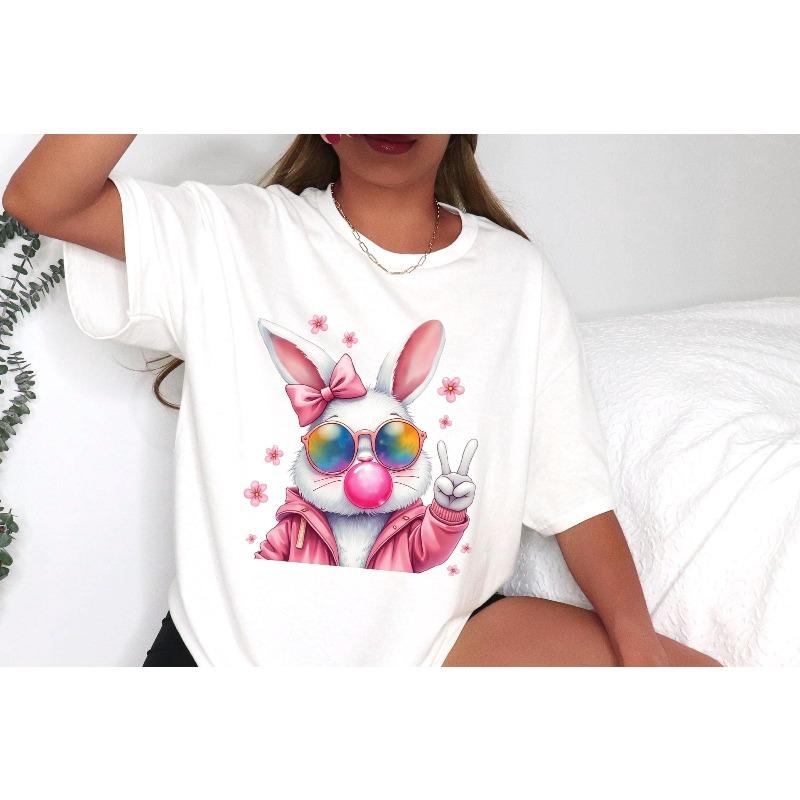 Easter Bunny Blowing Gun Tshirt Happy Easter Shirt Easter Brushstroke Shirt Bunny Ears Shirt Girls Women Oversized Shirt S
