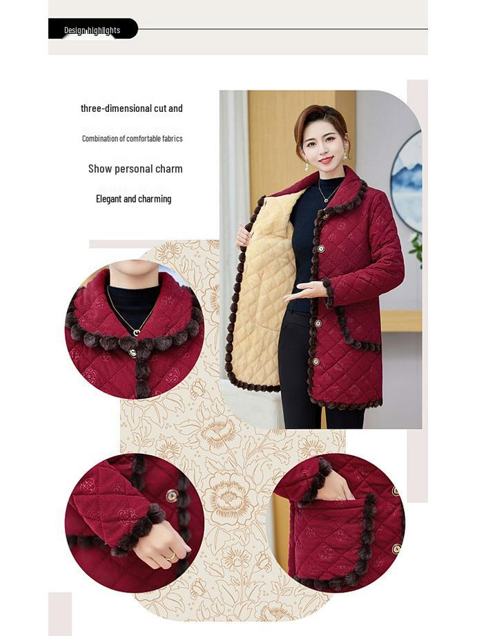 2025 Warm Cotton Padded Jacket for Mothers & Elderly Women, Autumn/Winter Plus Velvet Coat