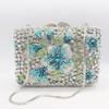 WHTUOHENG Blau/Weiß Blume Strasssteine Abendtaschen Damen Floral Kristall Abendclutches Braut Hochzeit Party Clutch Geldbörse