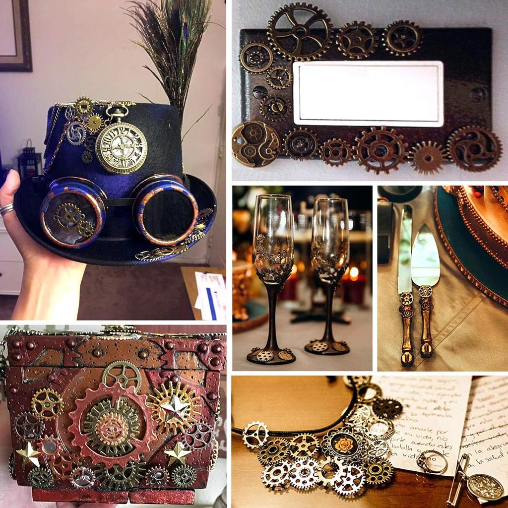 50Gram DIY Assorted Color Antique Metal Steampunk Gears Charms Pendant Clock Watch Wheel Gear Crafting, Jewelry Making Accessory