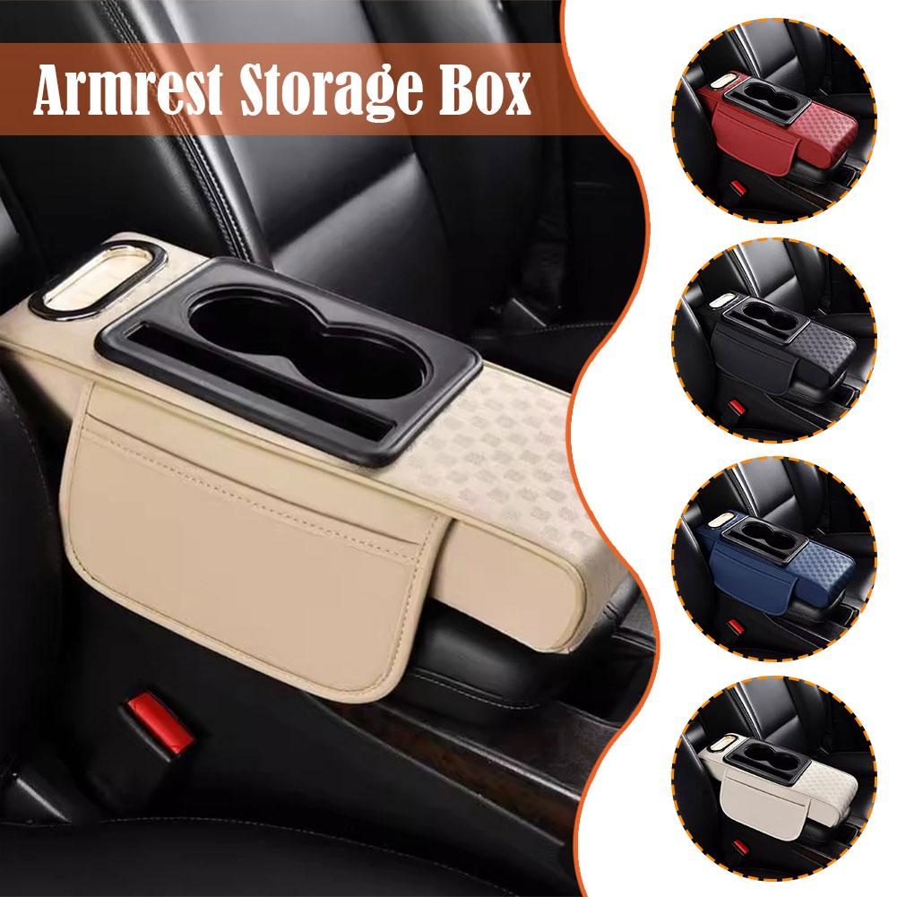 Car Center Console Height Increasing Armrest Cushion PU Multifunctional Tissue Cup Holder Box with Pad Armrest Leather Univ N5M8