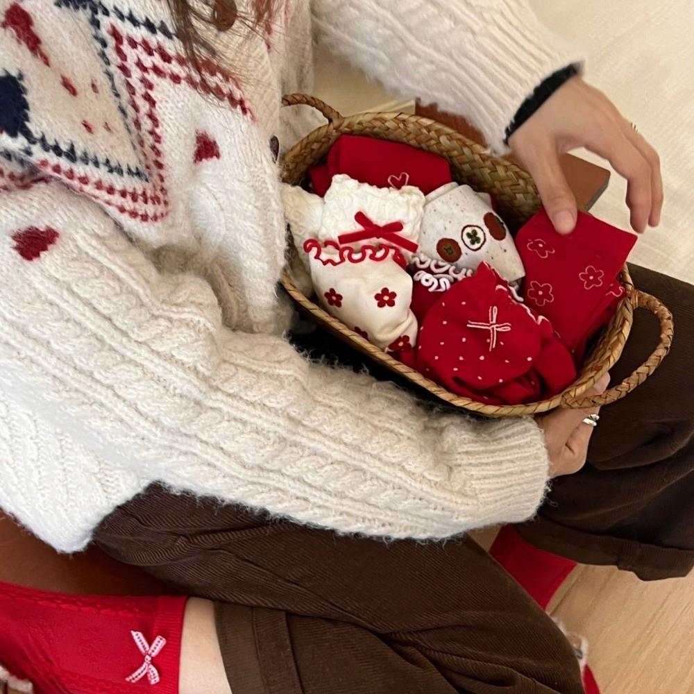 Soft Heart Polka Dot Socks Combed Cotton Flower Socks Lace Red Socks  Spring Festival