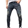 Men's  Autumn Denim Cotton Straight Ripped Hole Trousers Distressed Jeans Pants
