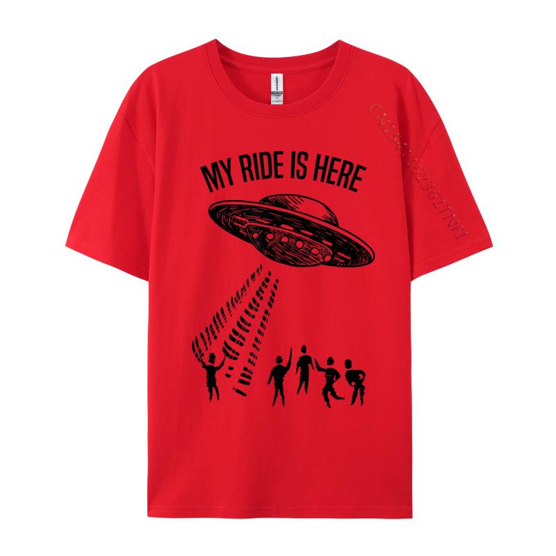 My Ride Alien Flying Saucer UFO Abduction Design Cotton Fabric Luxury Designer T-Shirts For Men Hip Hop T-Shirt Print